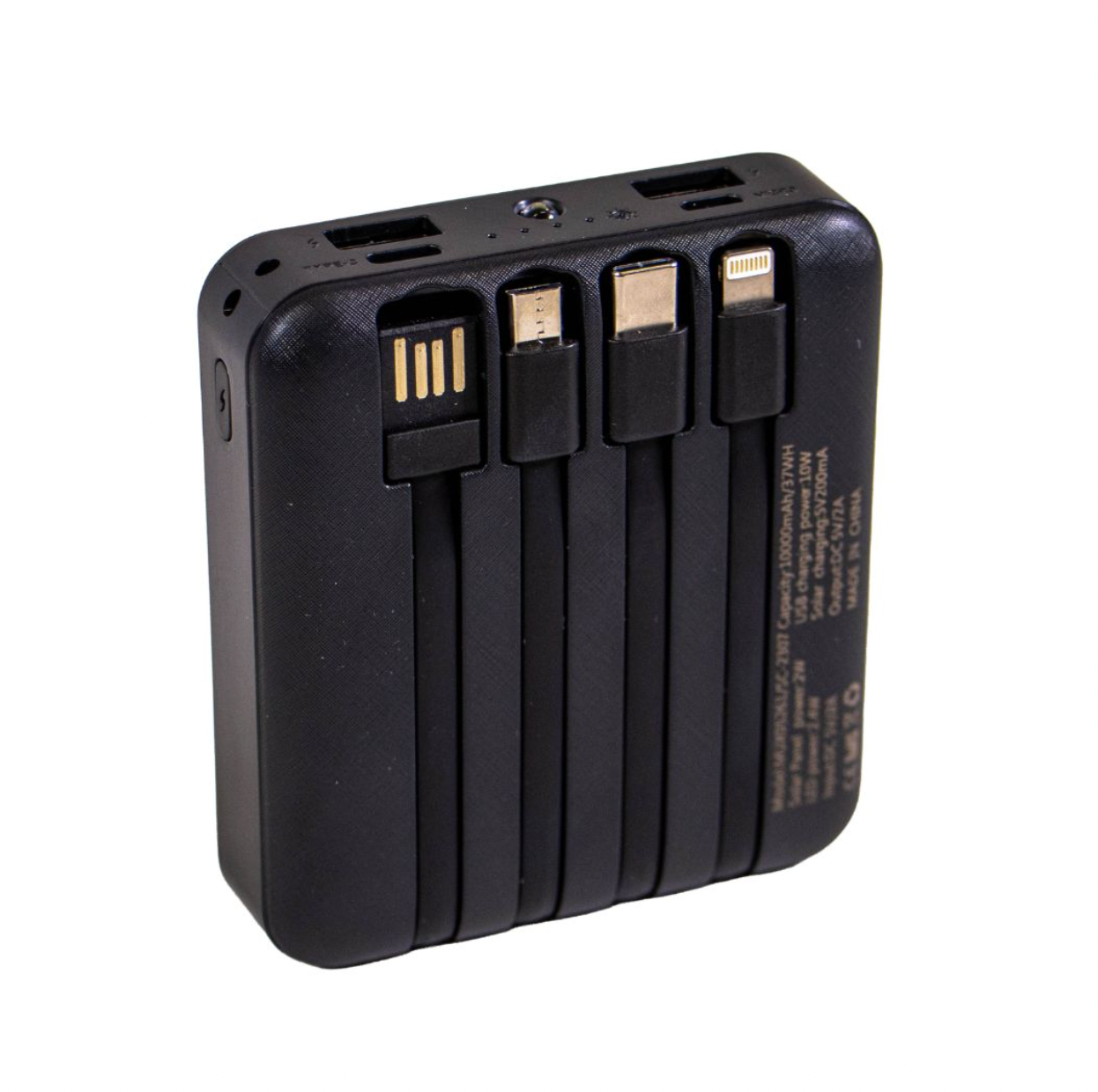 Mini solar powerbank med kablar, 10.000 mAh