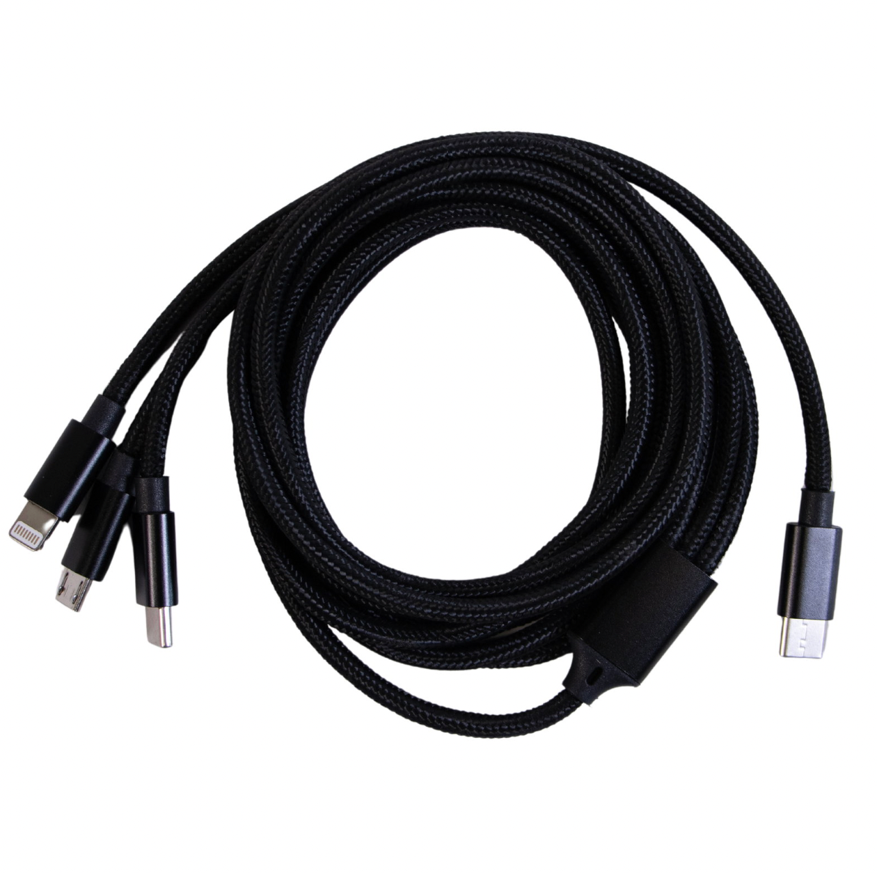 2 meter nylon 3I1- USB-C laddningskabel Svart