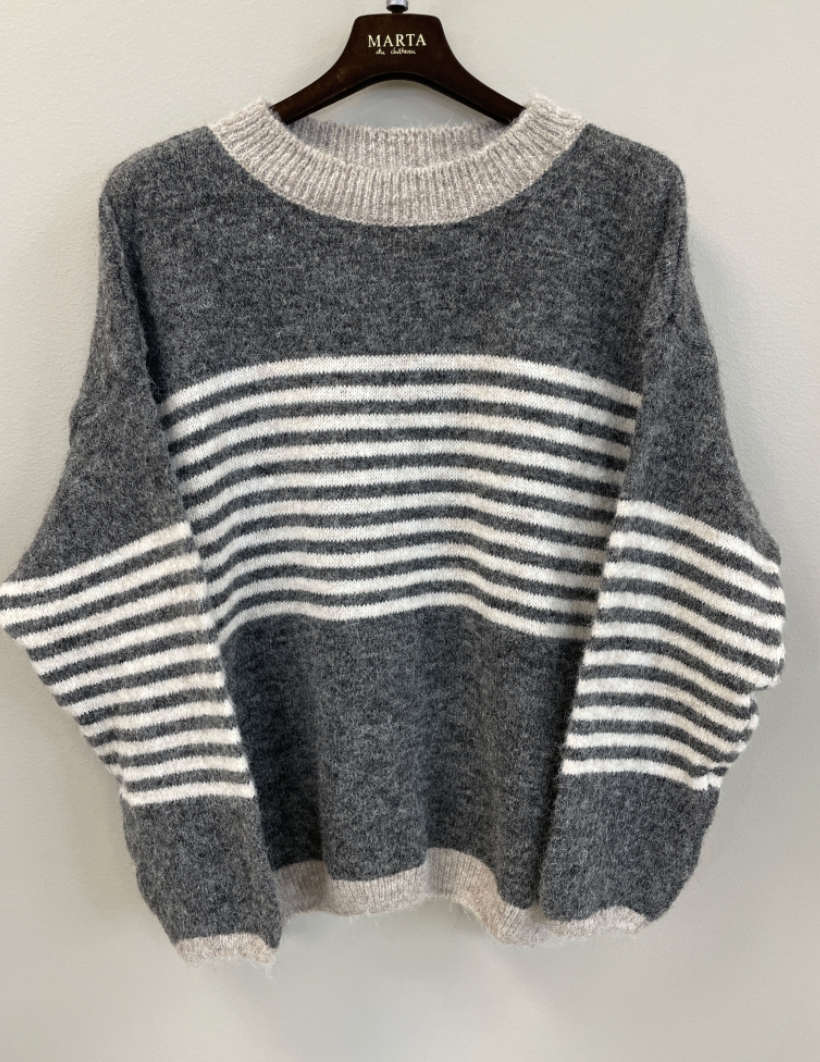 Stickad Sicilia Grey – Randig Stickad Tröja