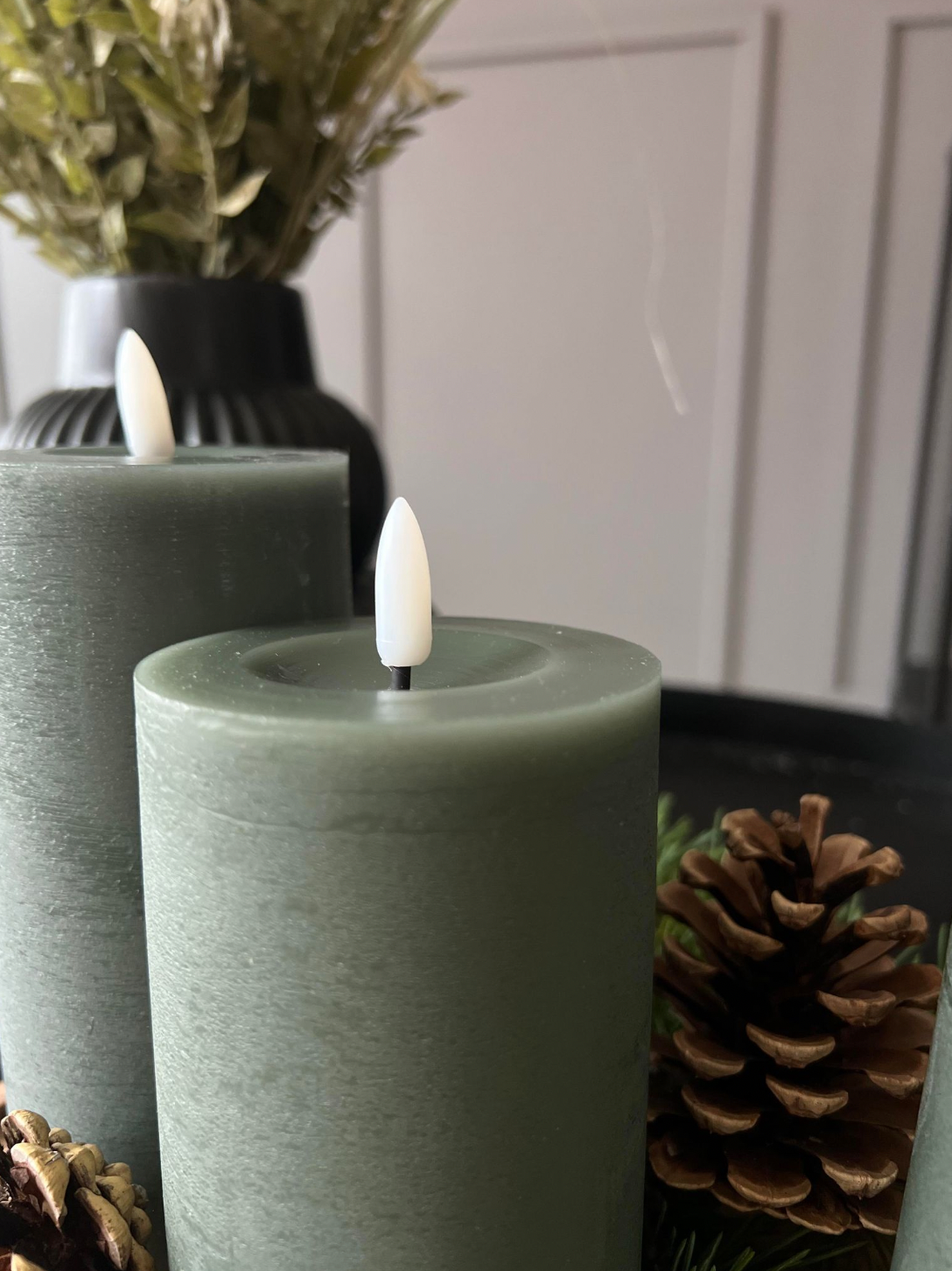 LED-ljus / Mörkgrön – 3 st blockljus