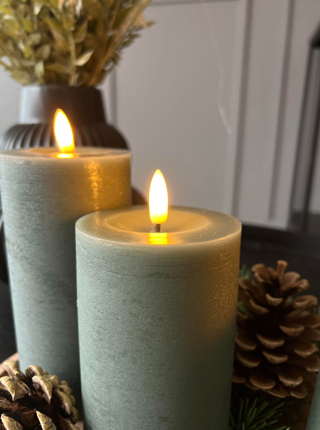 LED-ljus / Mörkgrön – 3 st blockljus