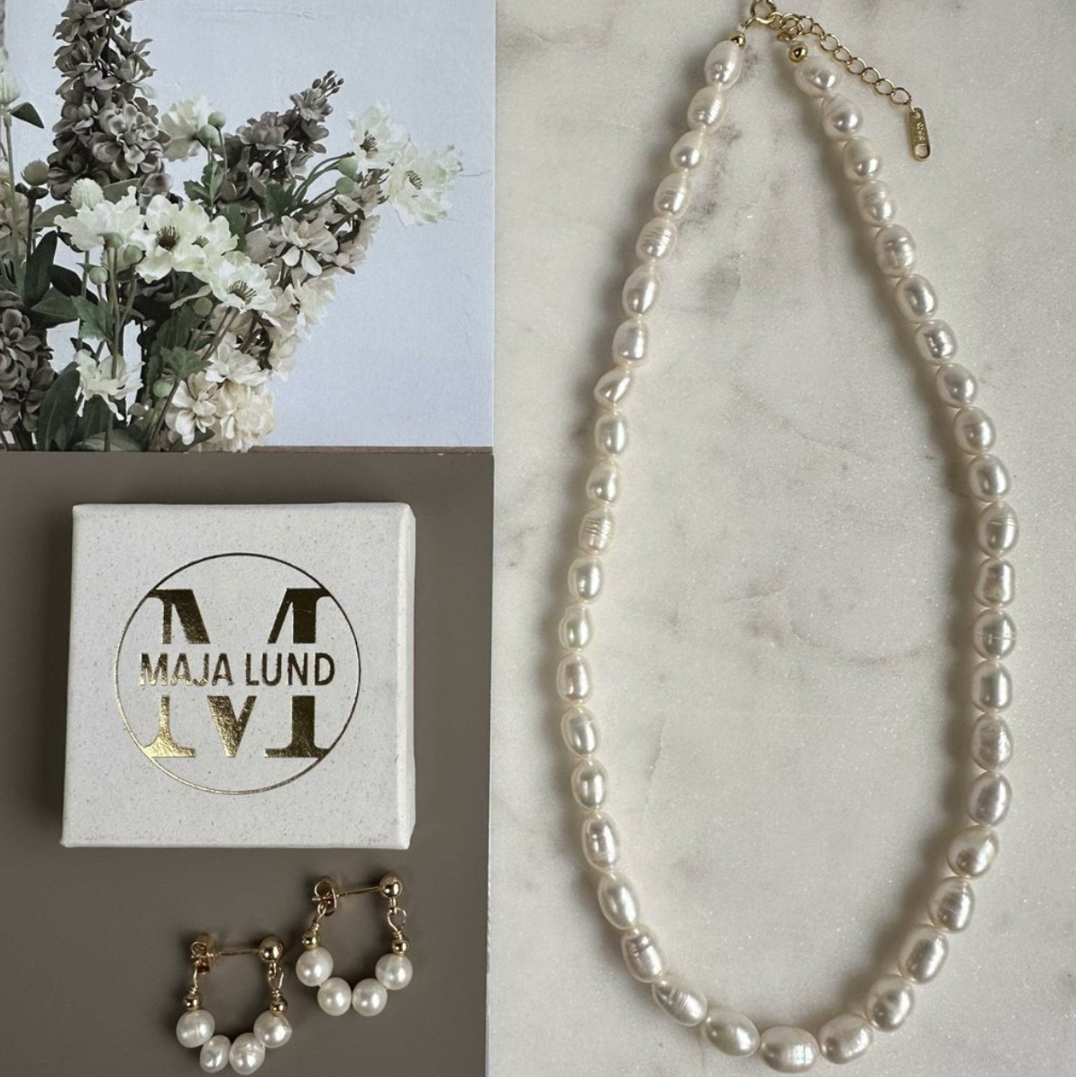 Halsband Tinka m. råvita sötvattenspärlor
