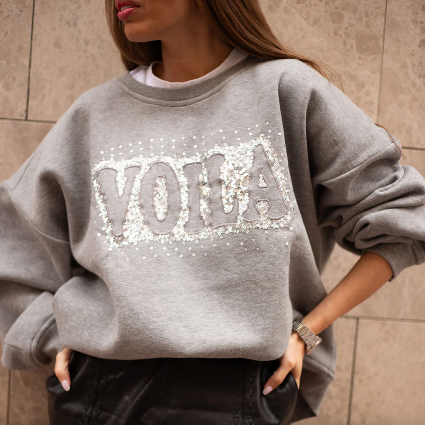 Sweatshirt Oversize - Gråmelerad