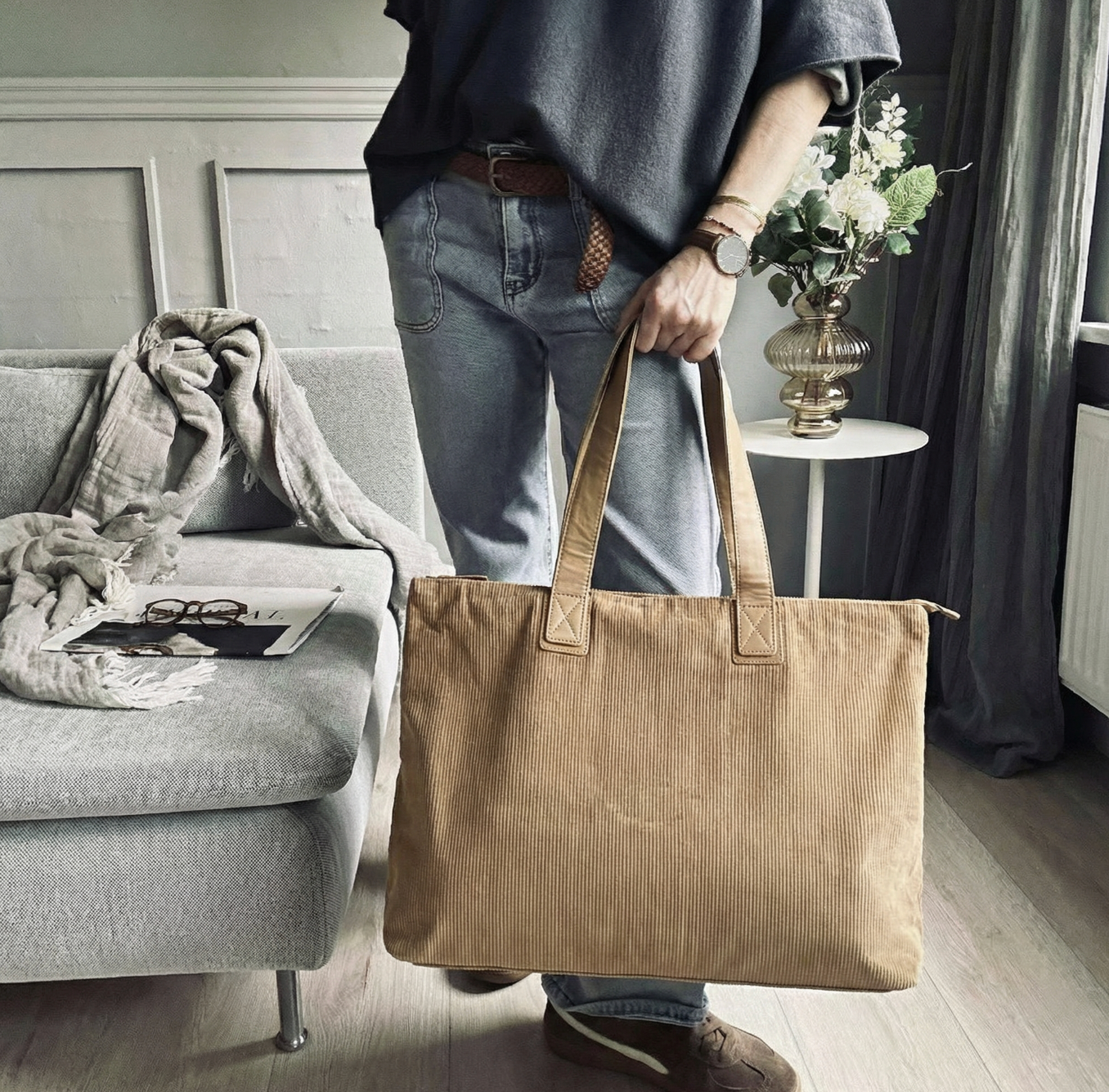 Shopper Sammet - Tan