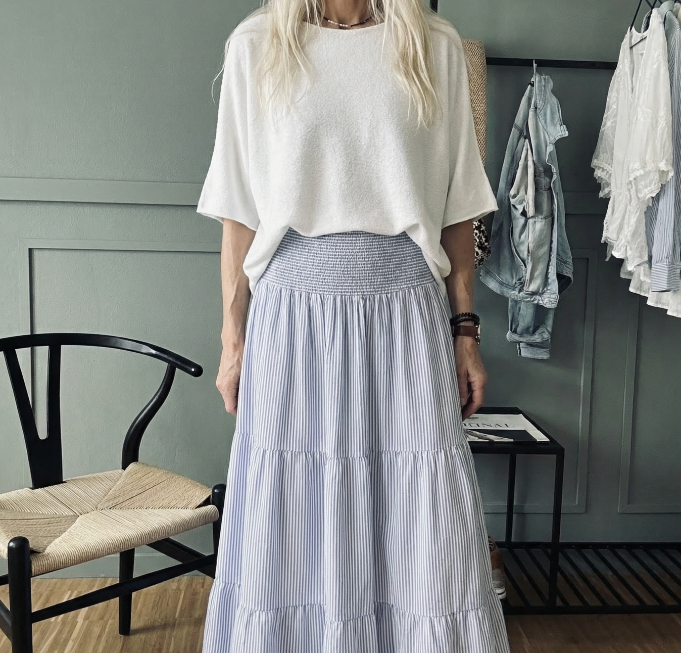 Kjol med smock – Blå rand
