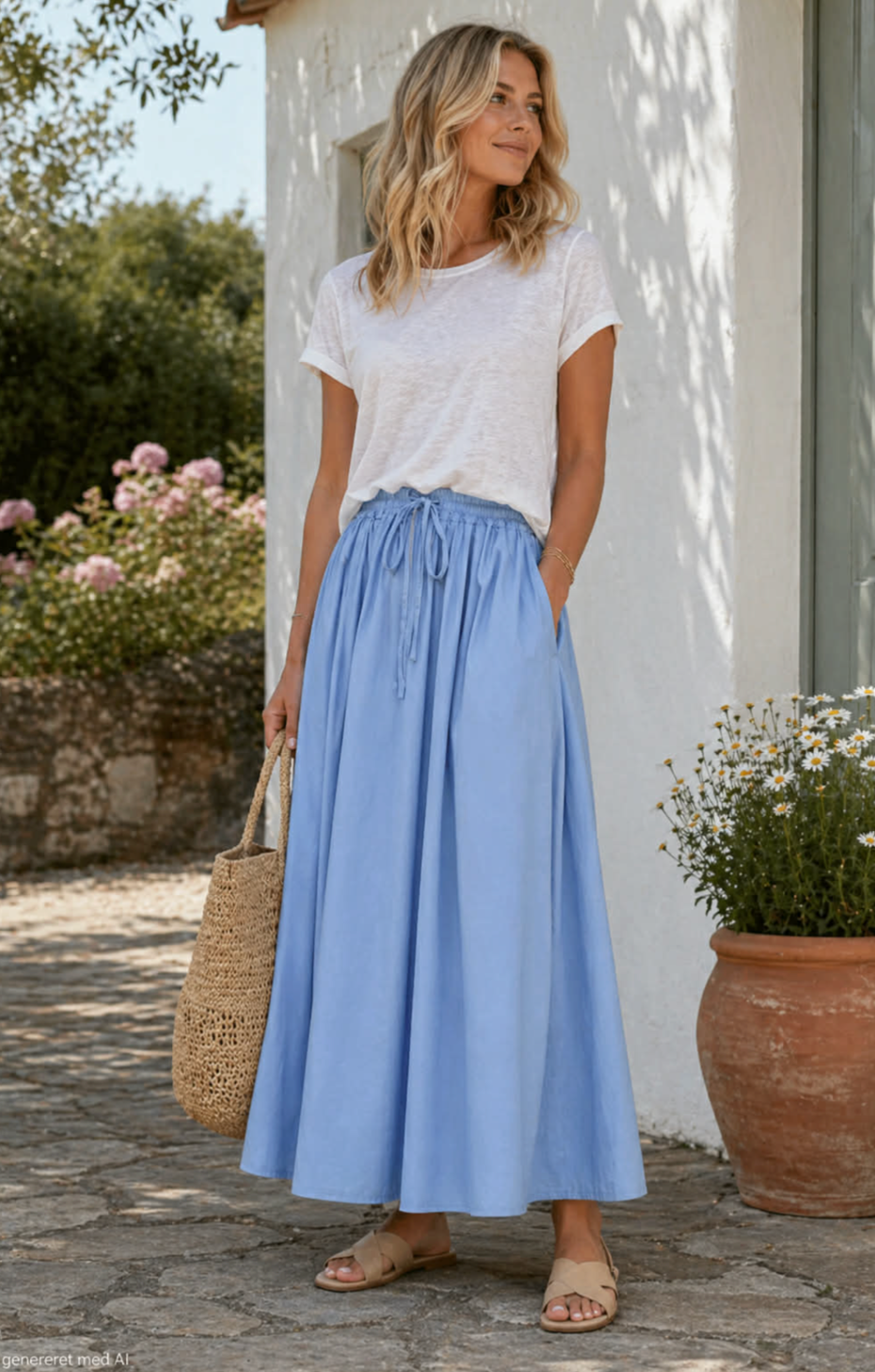Kjol med fickor - Ljusblå