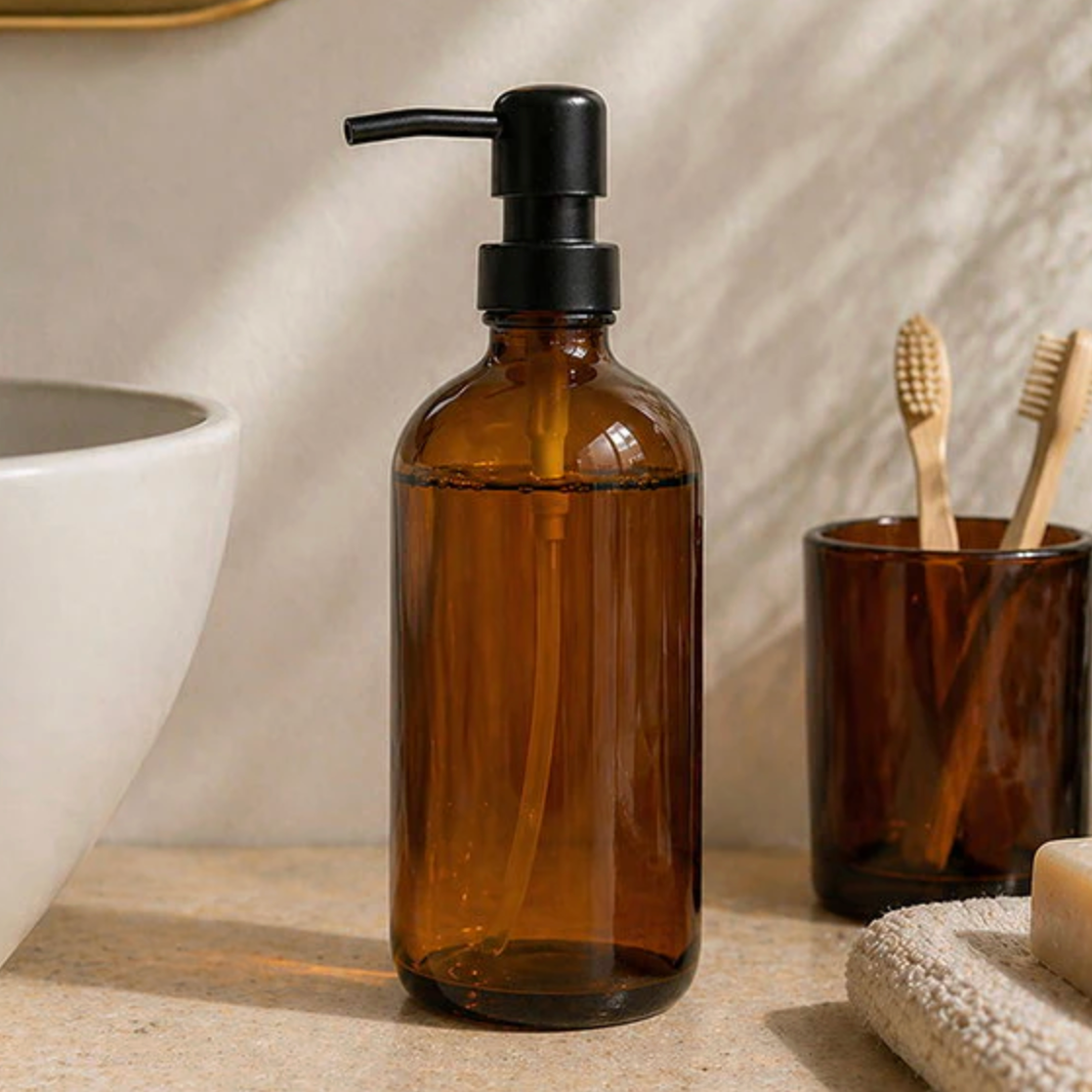 Dispenser med pump - Brunt glas