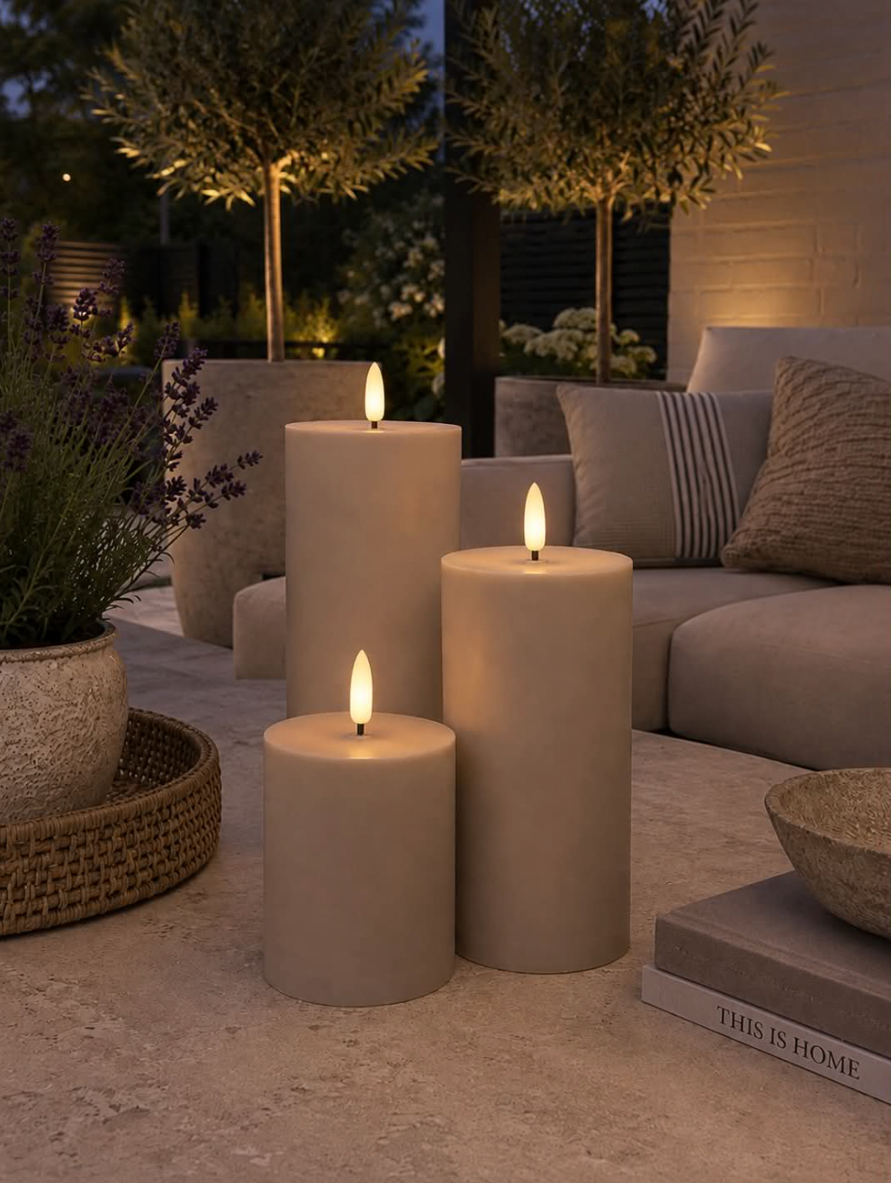 LED Utomhus Blockljus set med 3 st – Sandfärgade