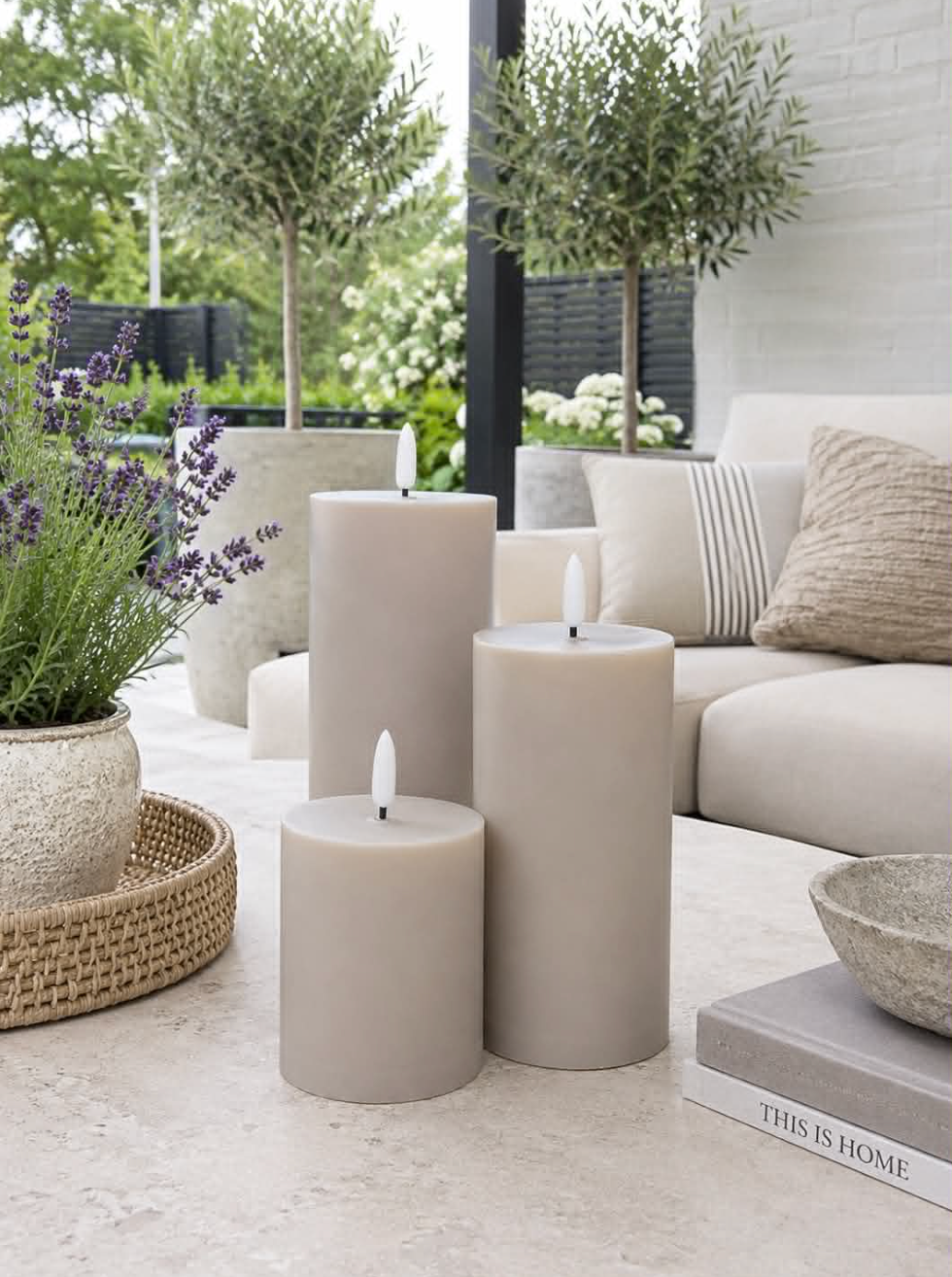 LED Utomhus Blockljus set med 3 st – Sandfärgade