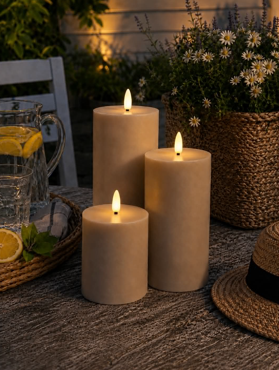 LED Utomhus Blockljus set med 3 st – Sandfärgade