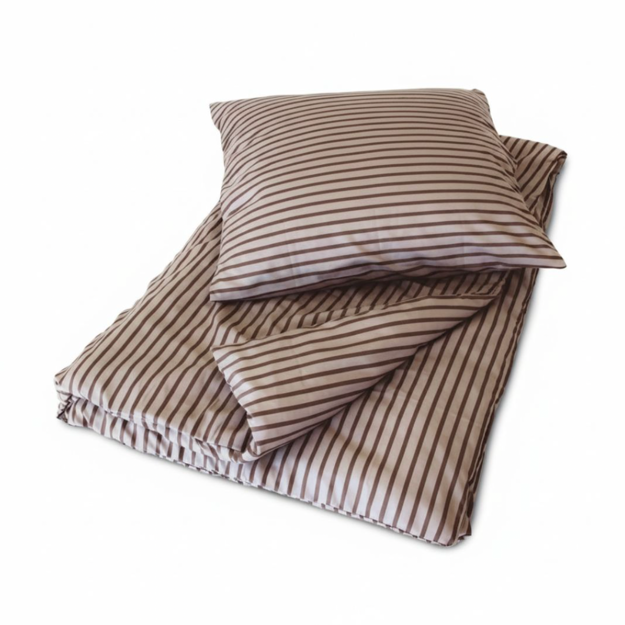 Randigt bäddset beige rand 140x200