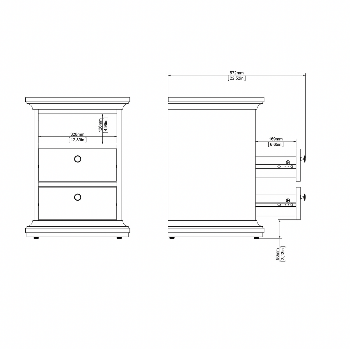 Sängbord Paris White – 2 lådor