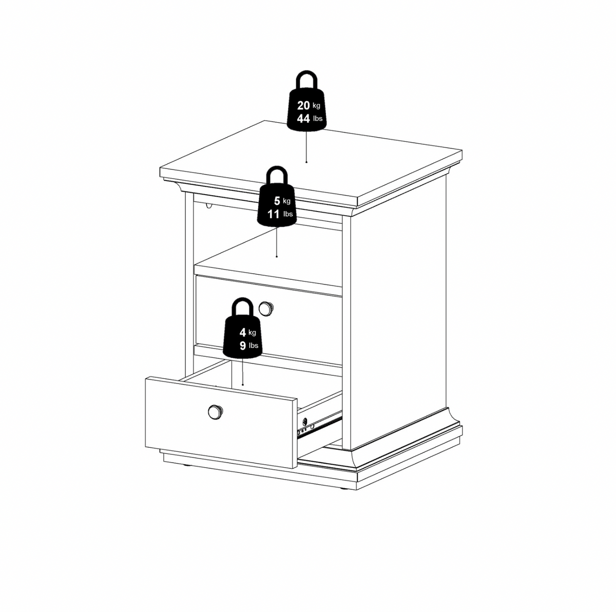 Sängbord Paris White – 2 lådor