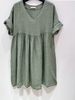 V-neck linneklänning - Dusty green