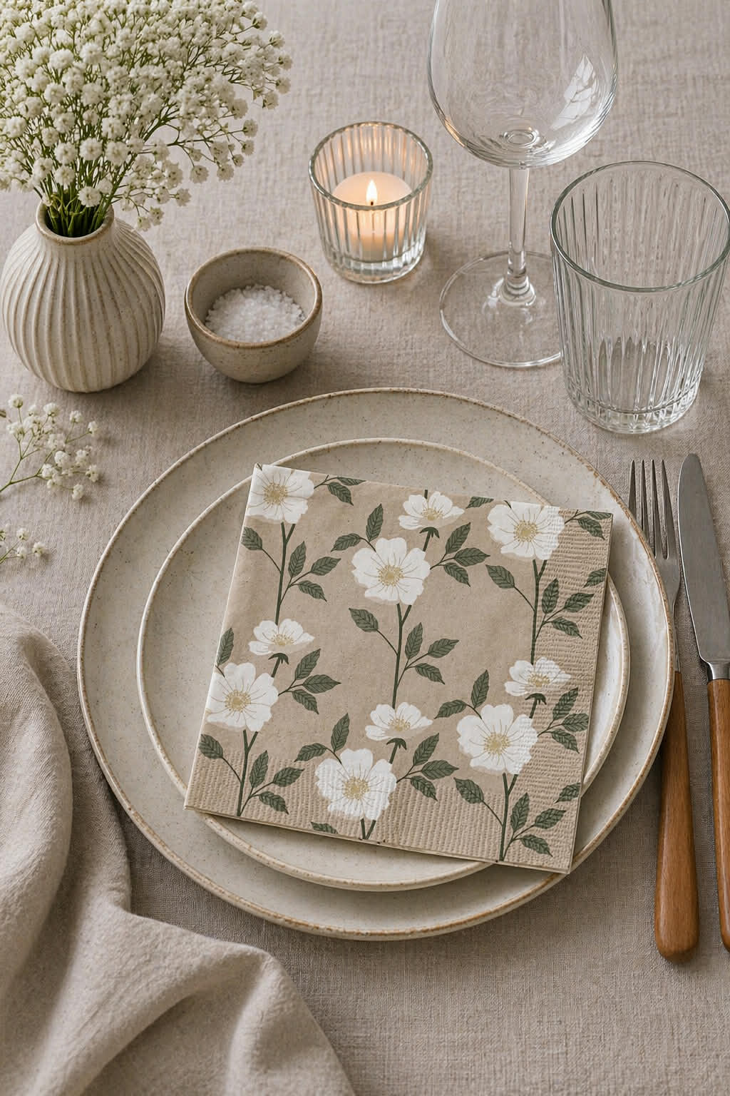Servetter beige flower - 20 st