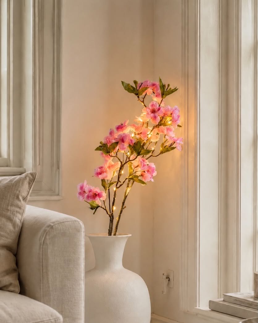 Körsbärsgren med ljus - Rosa