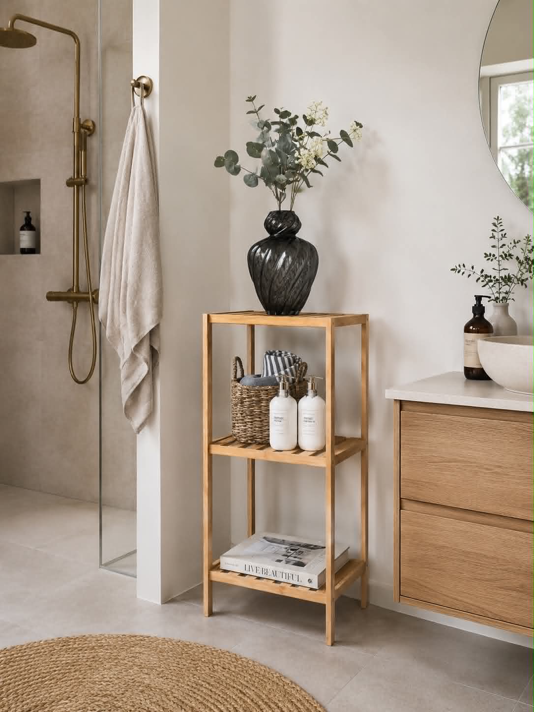 Hylla med 3 hyllplan - Bambu