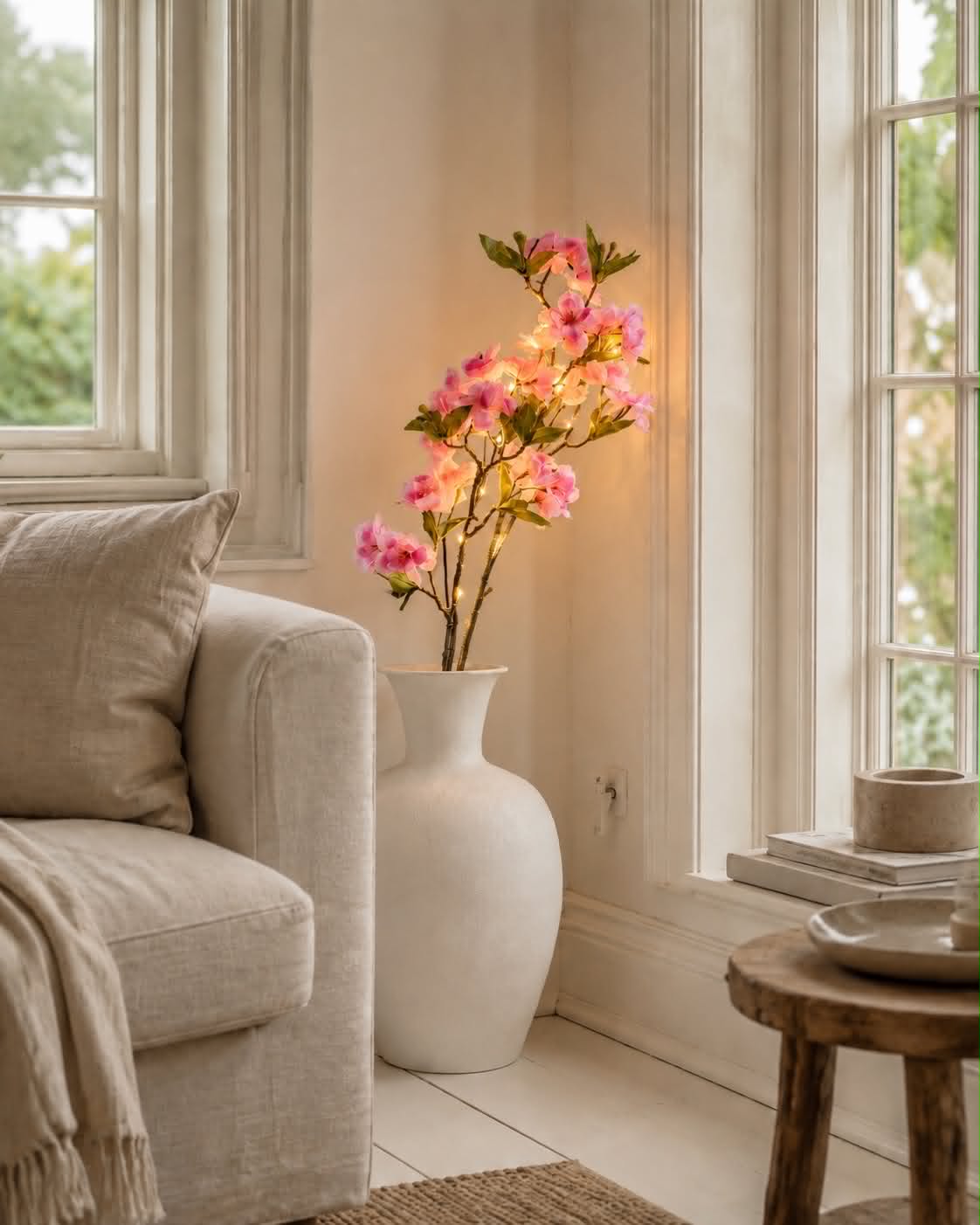 Körsbärsgren med ljus - Rosa