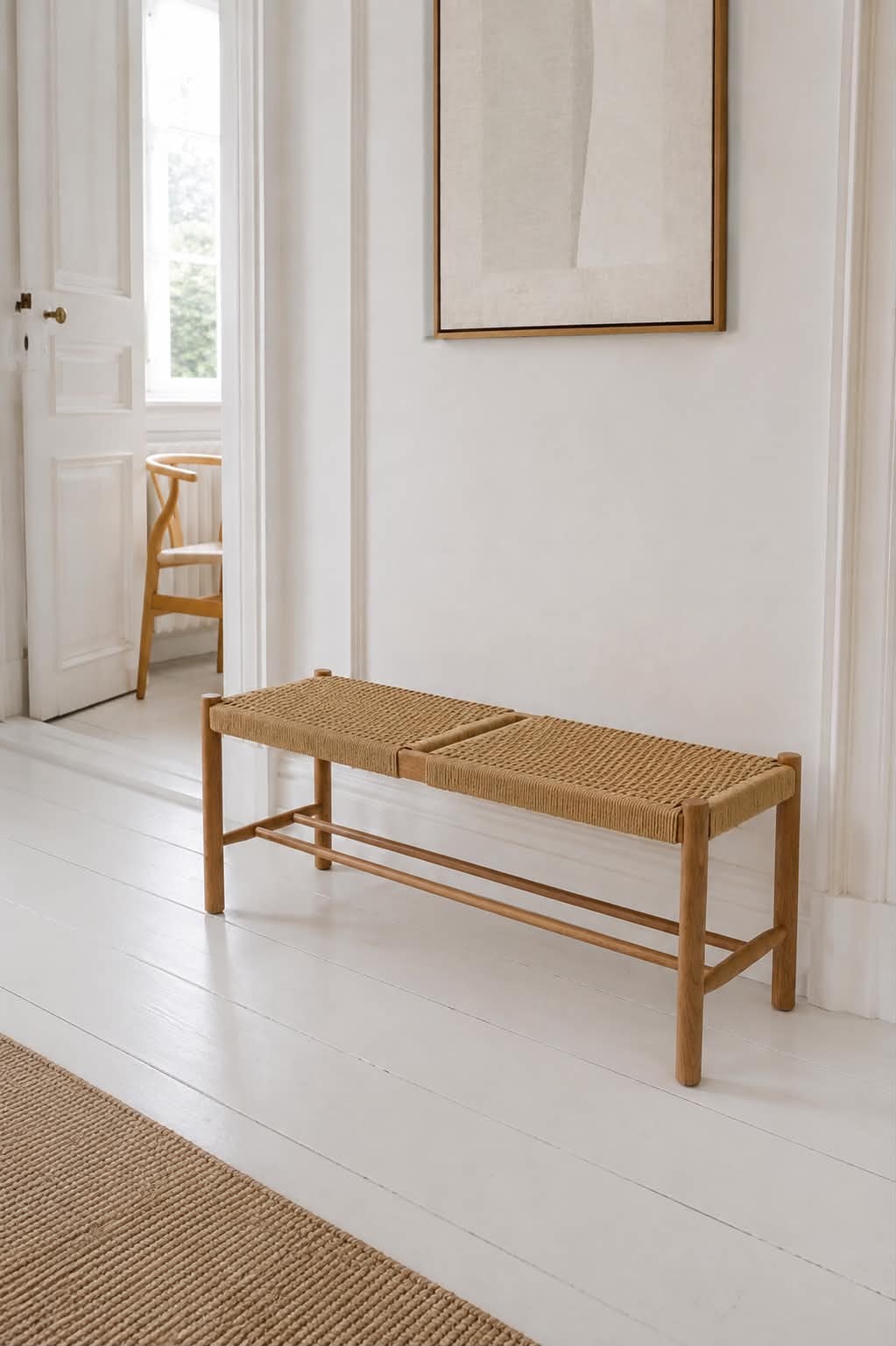 Bänk Cotta i massiv ek och flätad sits - 110 cm