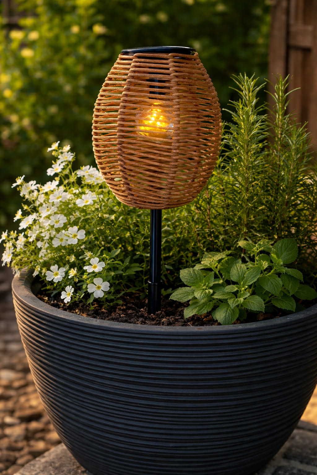 Lykta Solar på spett - Rattan