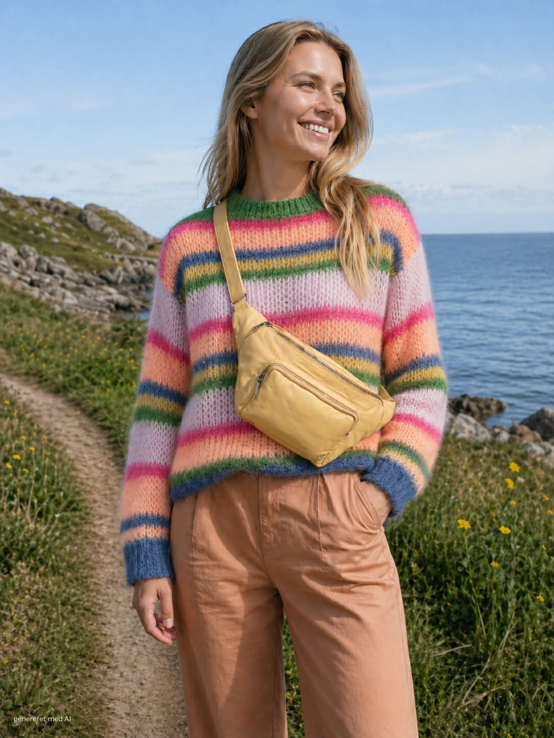 Stickad multi-randig jumper - Orange Multi