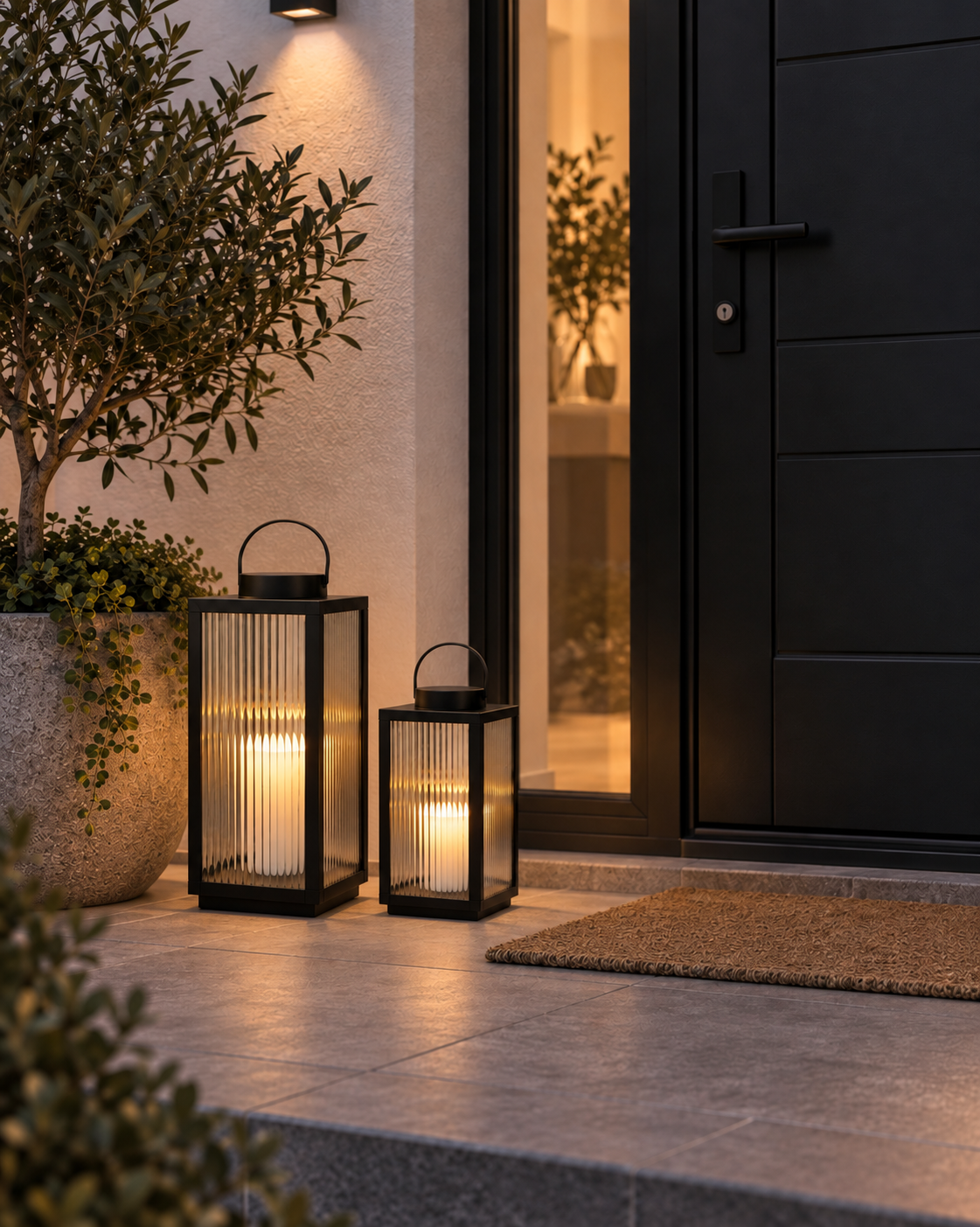 Lykta Nordic med blockljus och timer