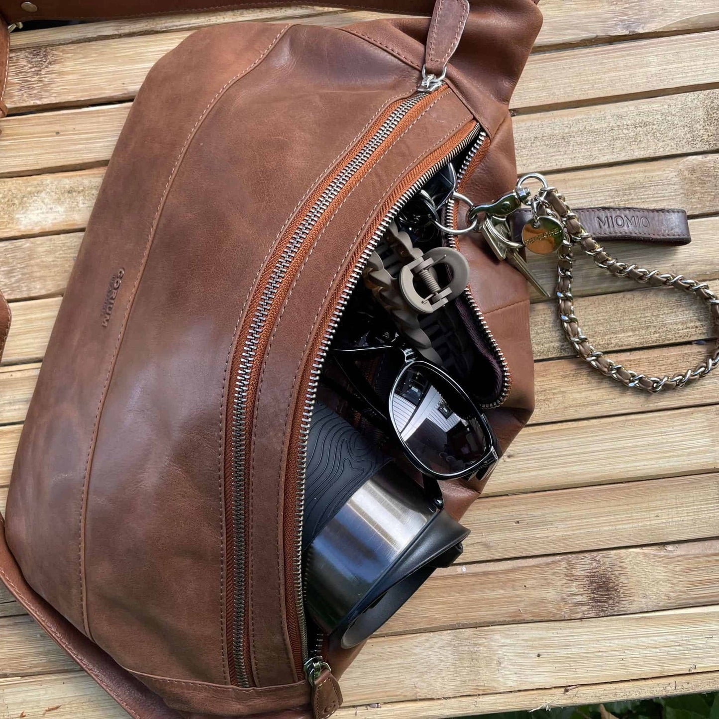 Bæltetaske PERSY med dobbeltlynlås – Cognac XL - VIAMAJA.DK