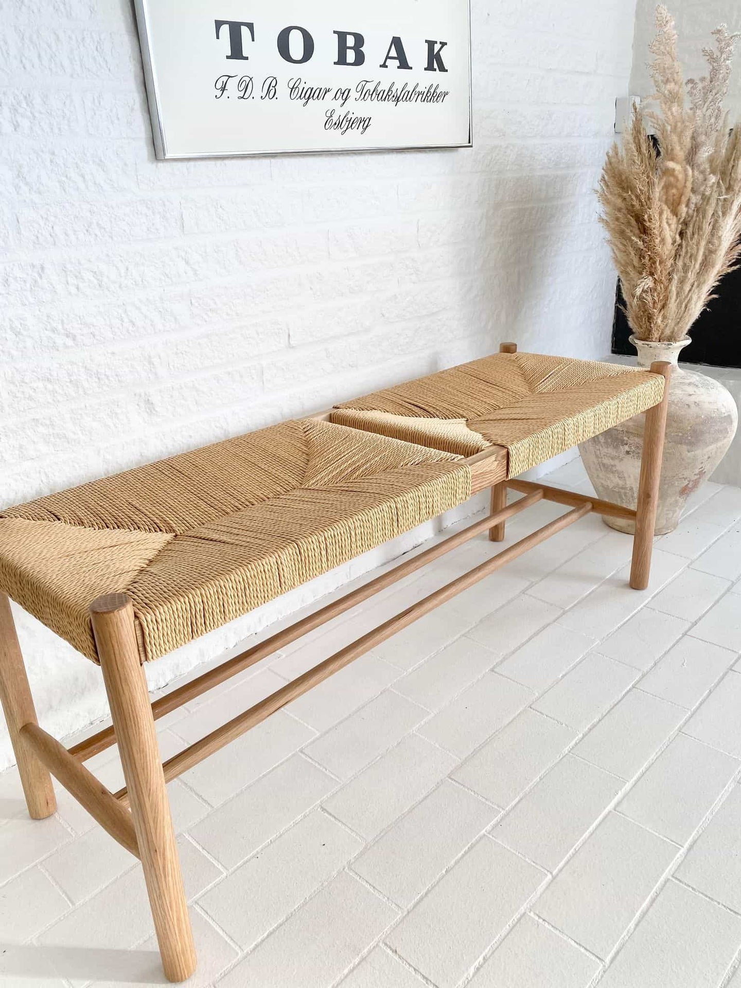 Bænk i massiv eg og fletsæde - VIAMAJA