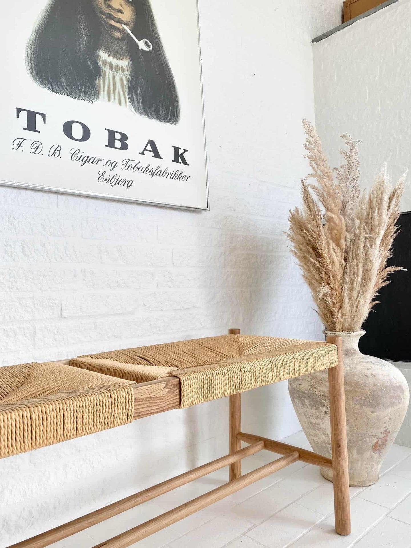 Bænk i massiv eg og fletsæde - VIAMAJA