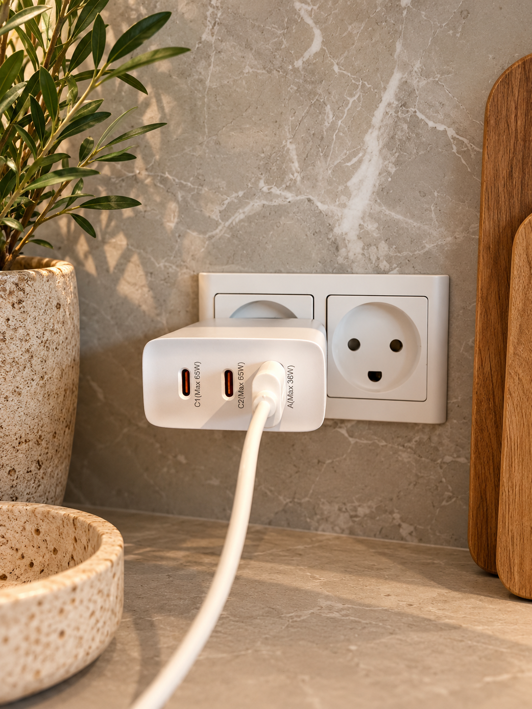 Snabb USB-C-laddare med 3 portar