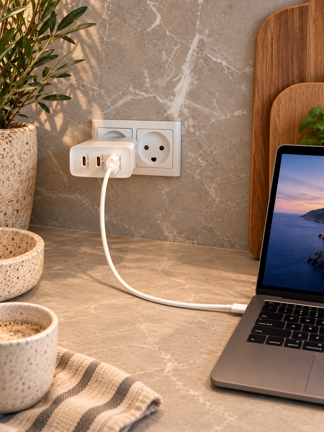Snabb USB-C-laddare med 3 portar