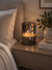 Stort LED-blockljus i glas med 3 vekar
