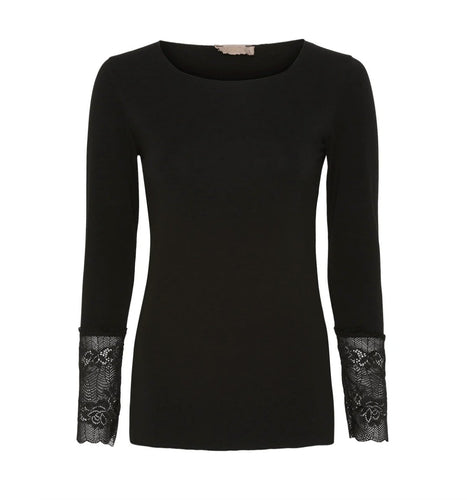 Bluse BASIS med blondedetaljer – Black - VIAMAJA.DK