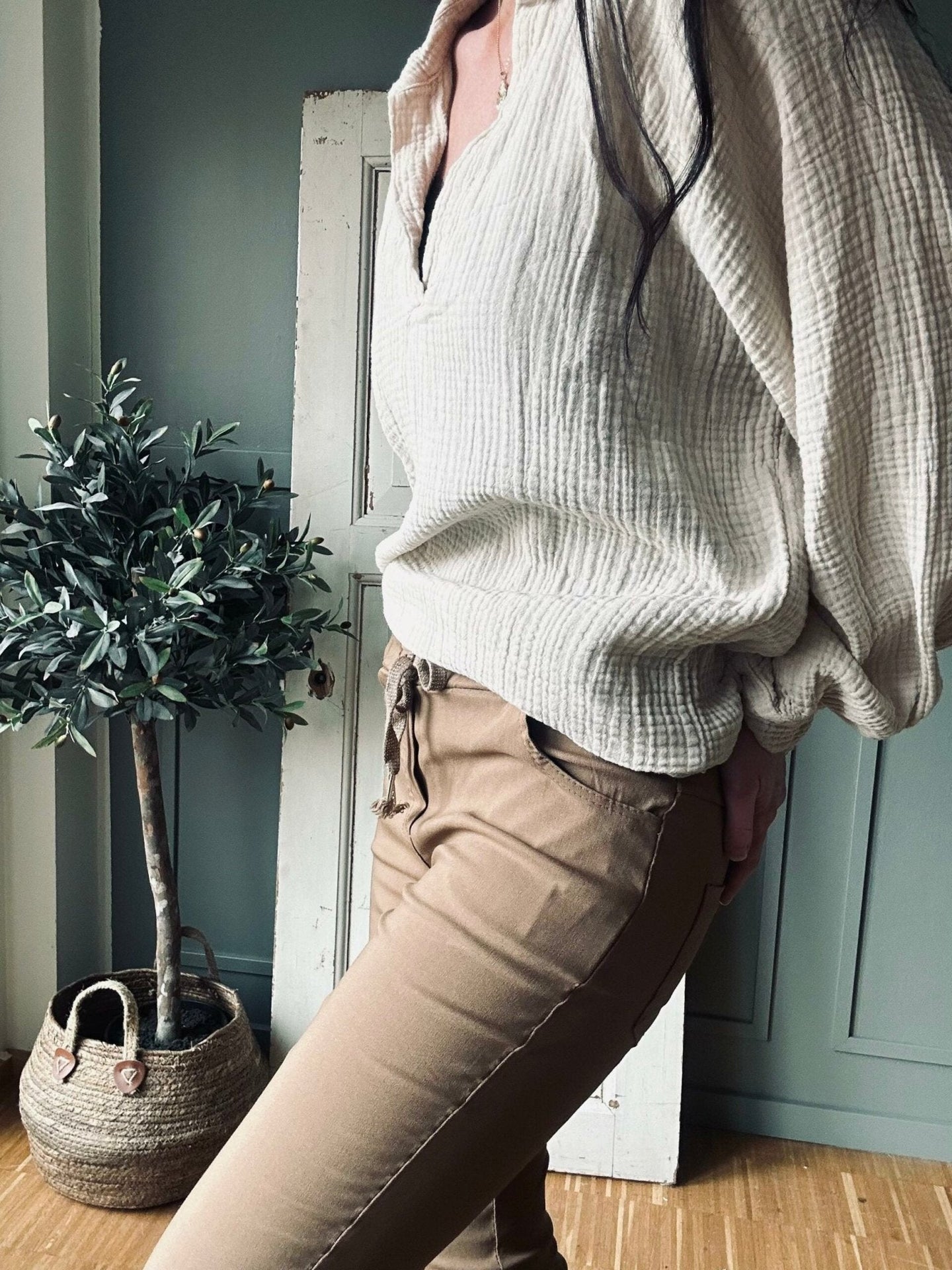 Bluse i vaflet bomuld – Beige - VIAMAJA.DK