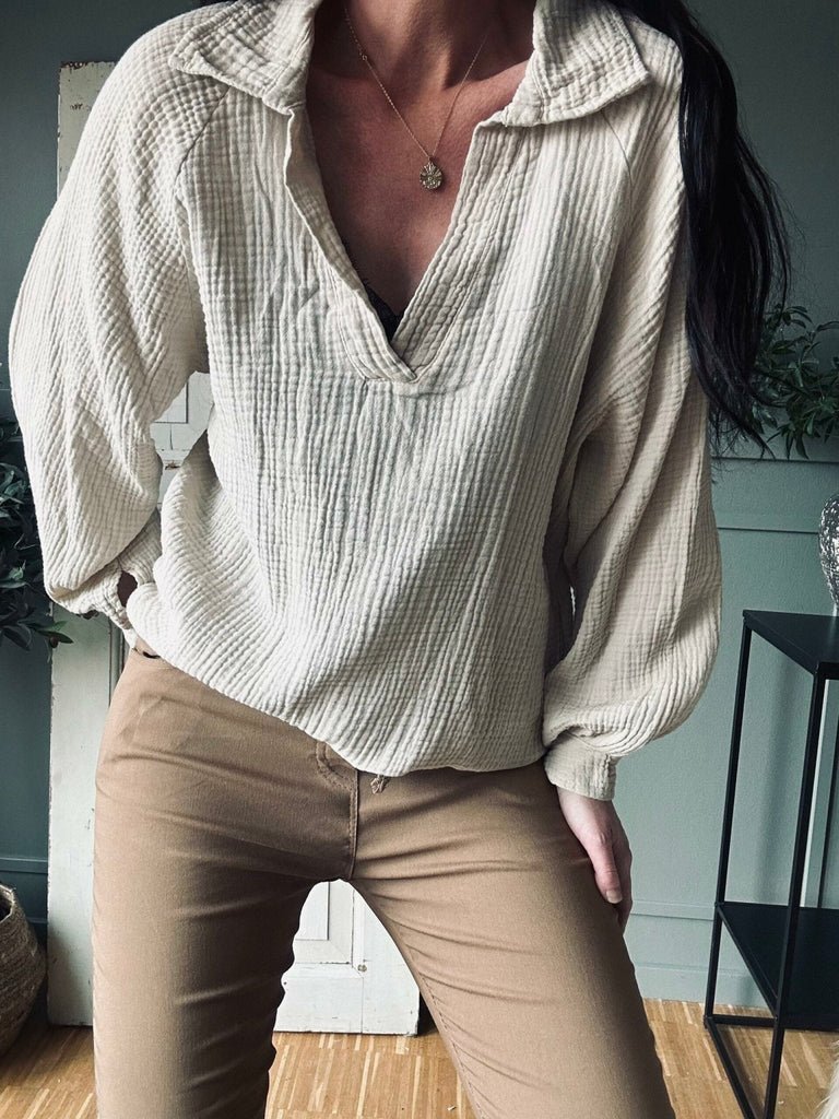 Bluse i vaflet bomuld – Beige - VIAMAJA