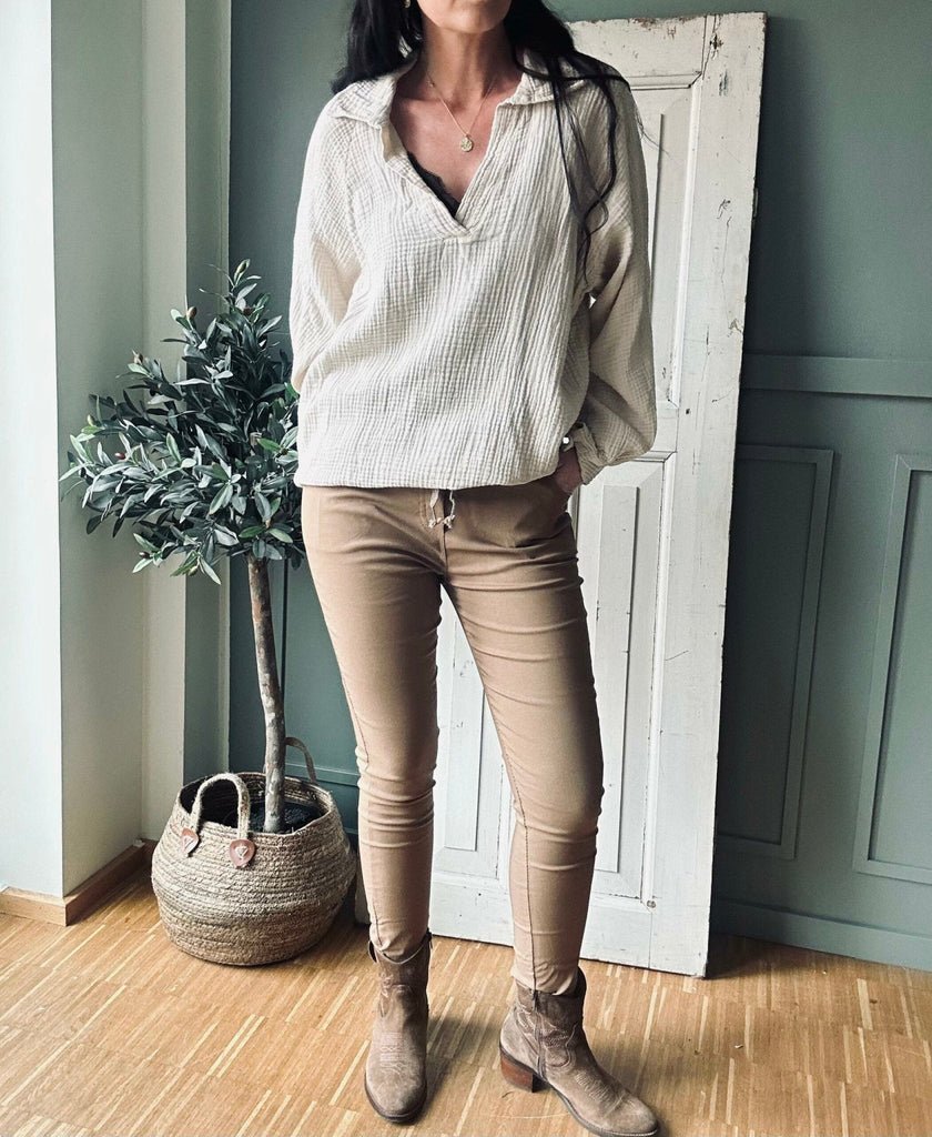 Bluse i vaflet bomuld – Beige - VIAMAJA