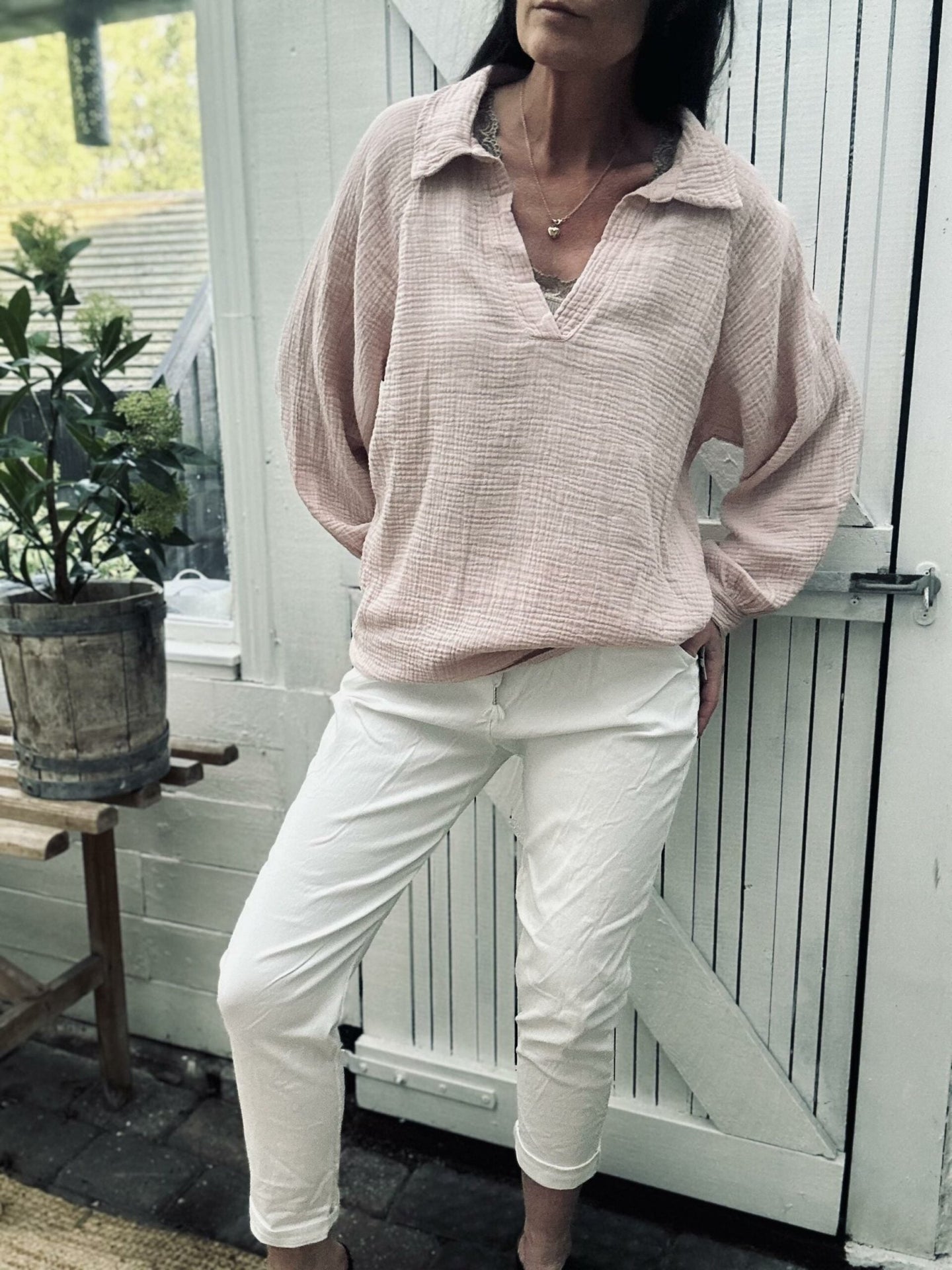 Bluse i vaflet bomuld - Rose - VIAMAJA.DK
