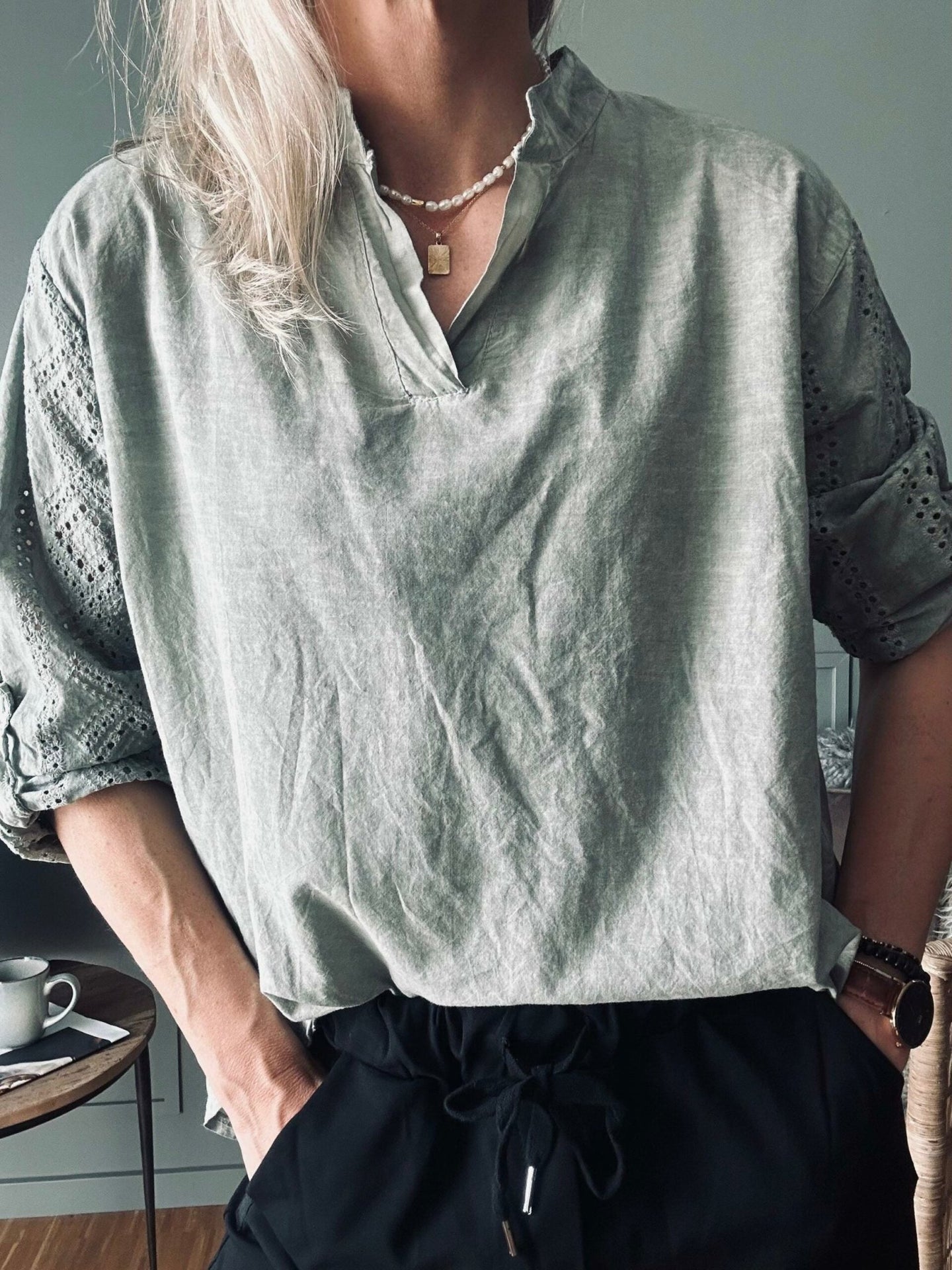 Bluse – Kaki Cold Wash - VIAMAJA.DK