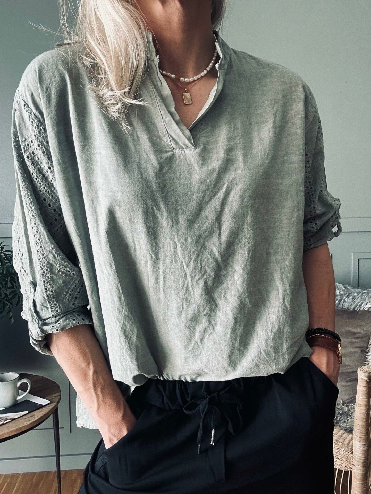 Bluse – Kaki Cold Wash - VIAMAJA.DK