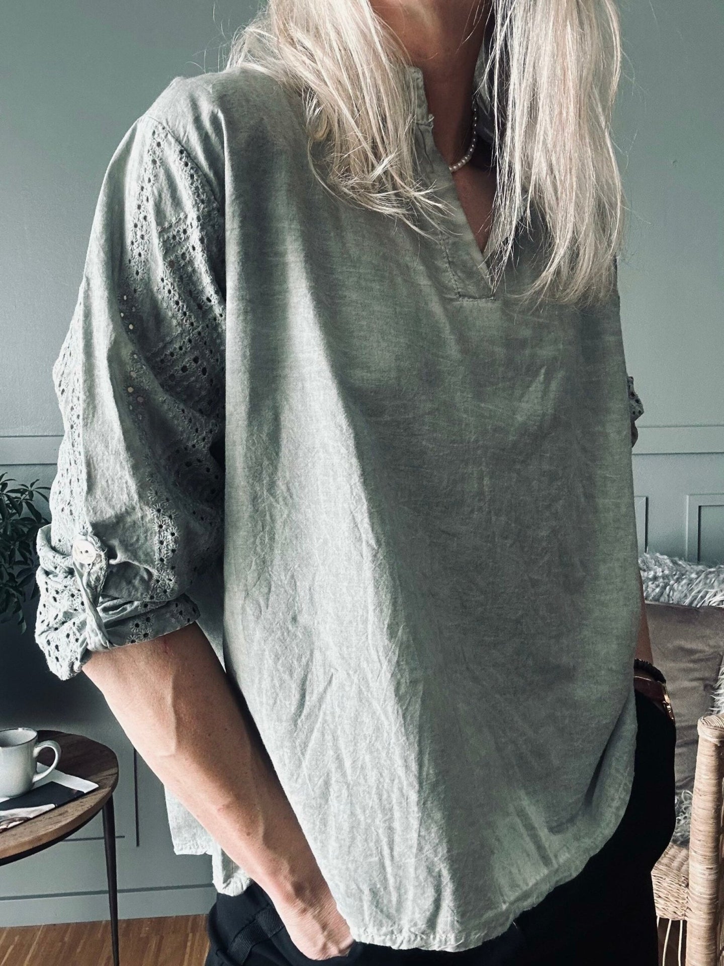 Bluse – Kaki Cold Wash - VIAMAJA.DK