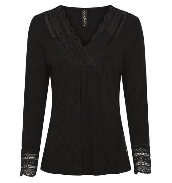 Bluse med blonde – Black - VIAMAJA