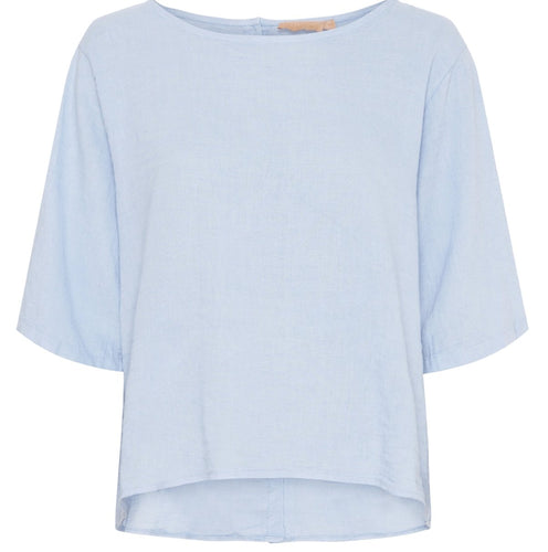 Bluse med knapper – Soft blue hørmix - VIAMAJA.DK