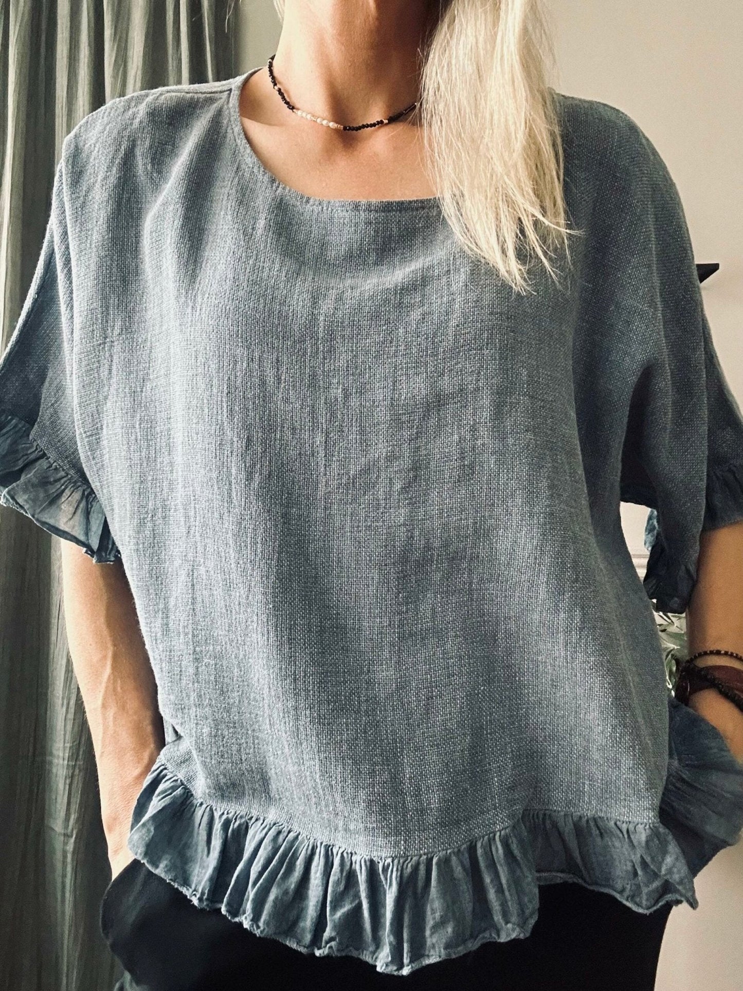 Bluse Olivia hørmix Dusty navy - VIAMAJA.DK