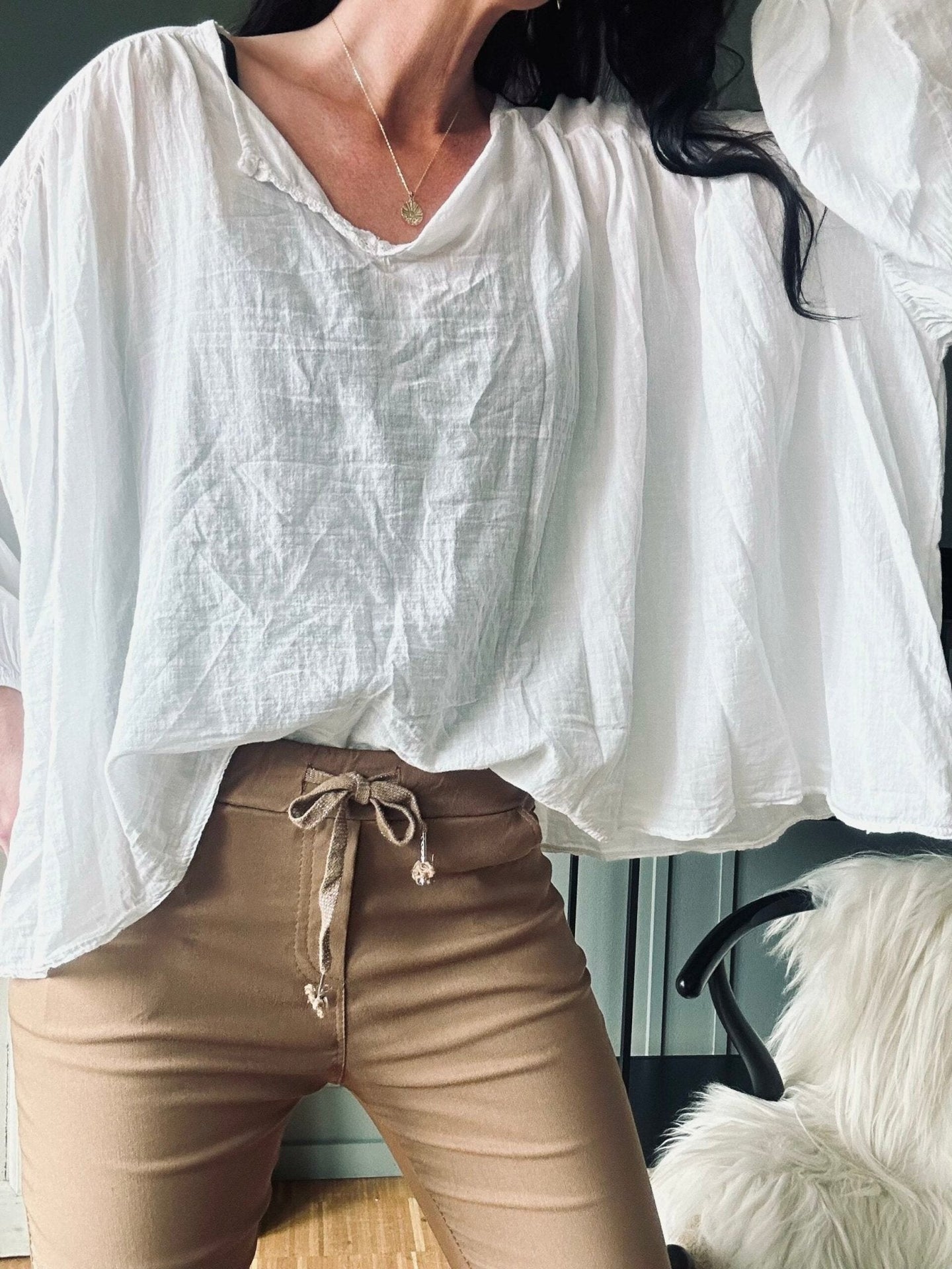 Bluse Summer white m. ballonærmer - VIAMAJA.DK