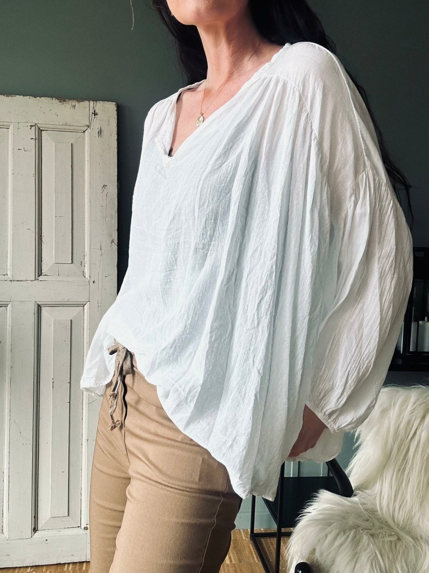 Bluse Summer white m. ballonærmer - VIAMAJA.DK