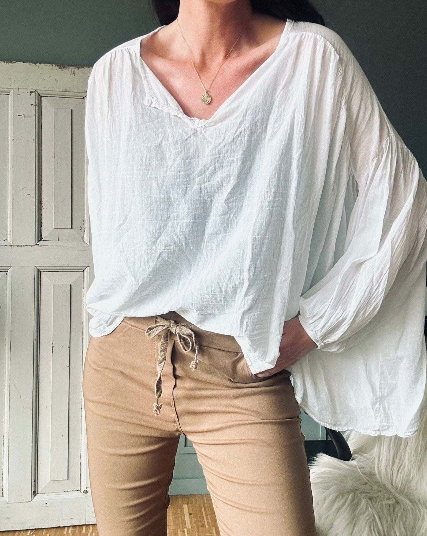 Bluse Summer white m. ballonærmer - VIAMAJA.DK