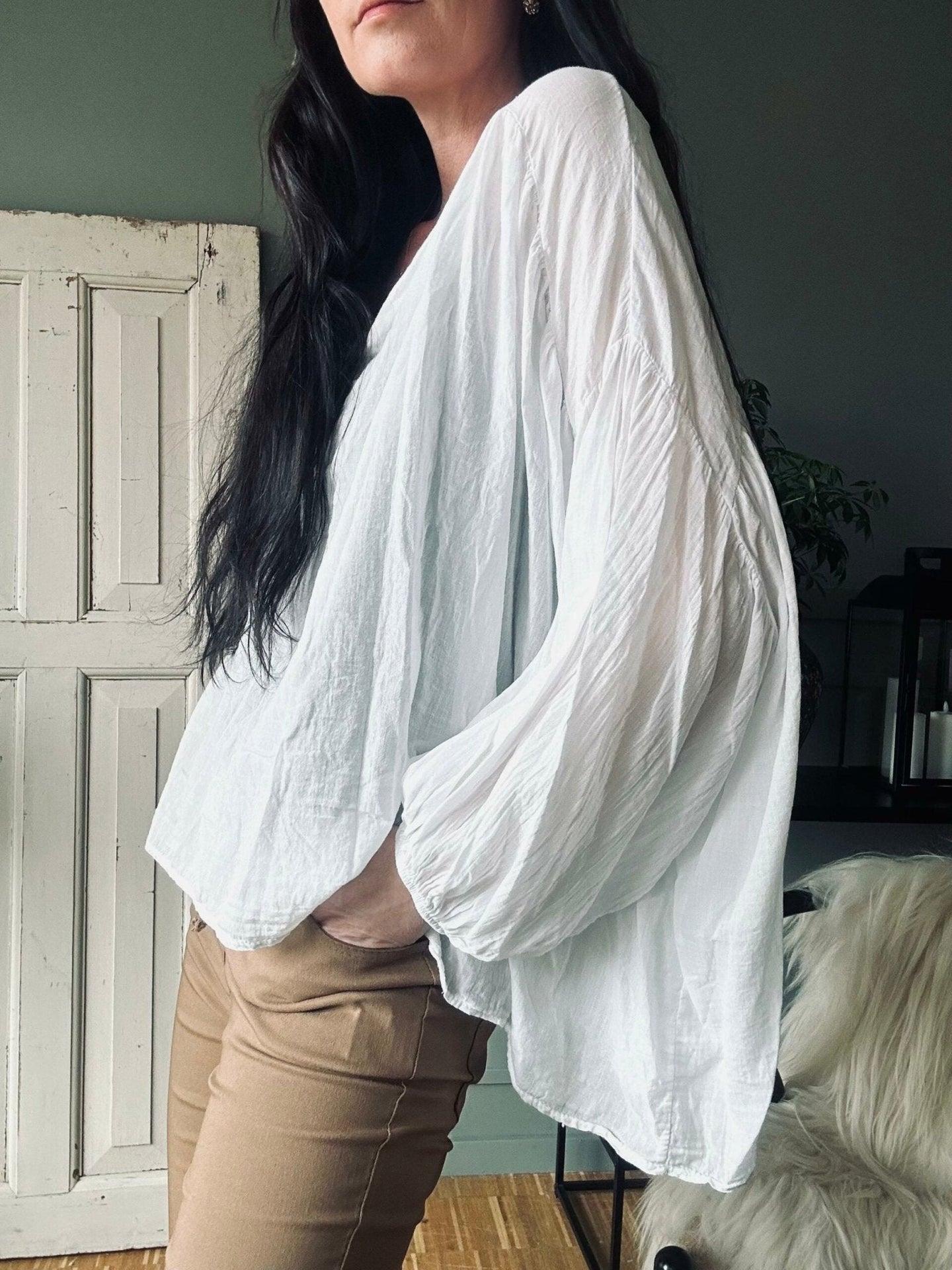 Bluse Summer white m. ballonærmer - VIAMAJA.DK