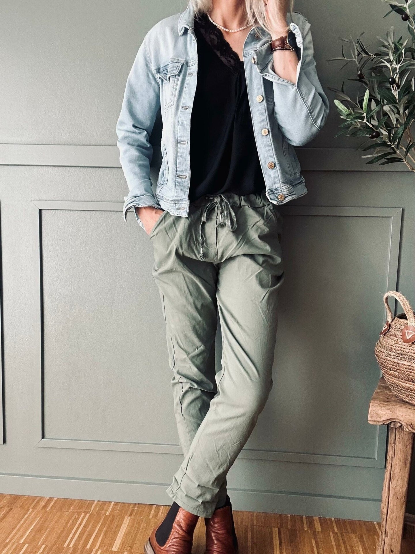 Bukser m. stretch – Kaki plus onesize 40 - 48 - VIAMAJA.DK