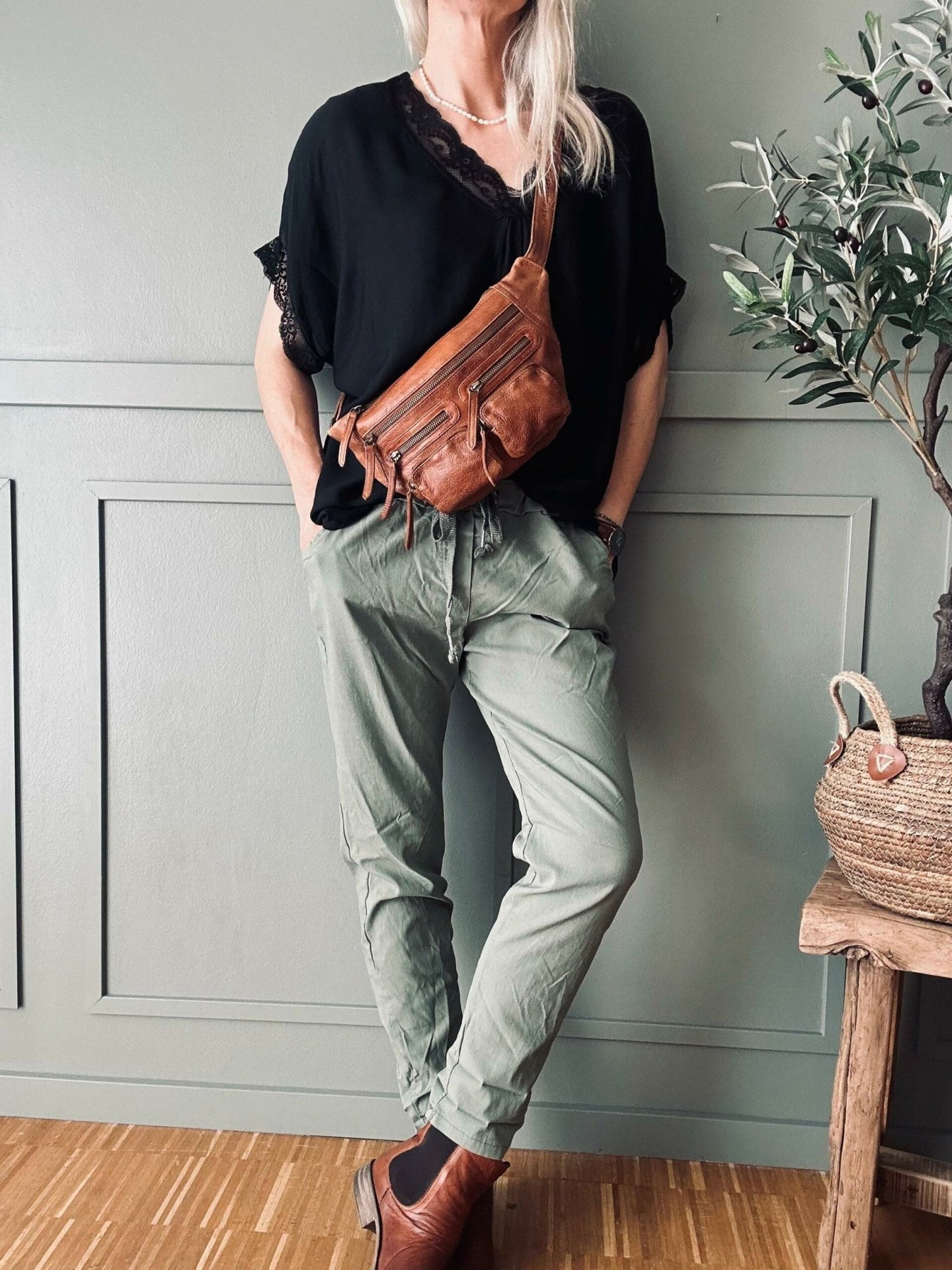 Bukser m. stretch – Kaki plus onesize 40 - 48 - VIAMAJA.DK