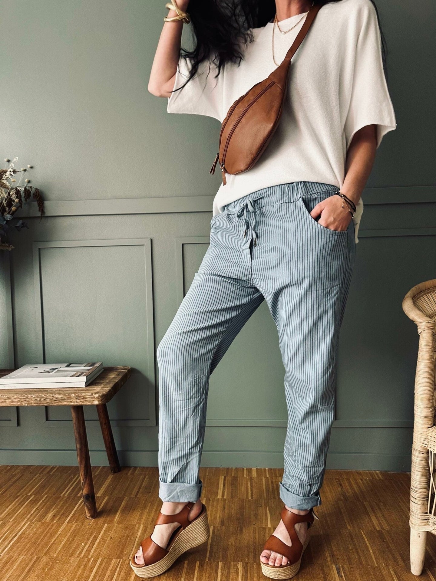 Bukser soft jeans med strib - VIAMAJA.DK